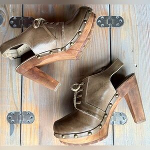 BED|STU Brown SIZE 7 Magnet Oxford Clogs Leather Cobbler Series Heeled Mules